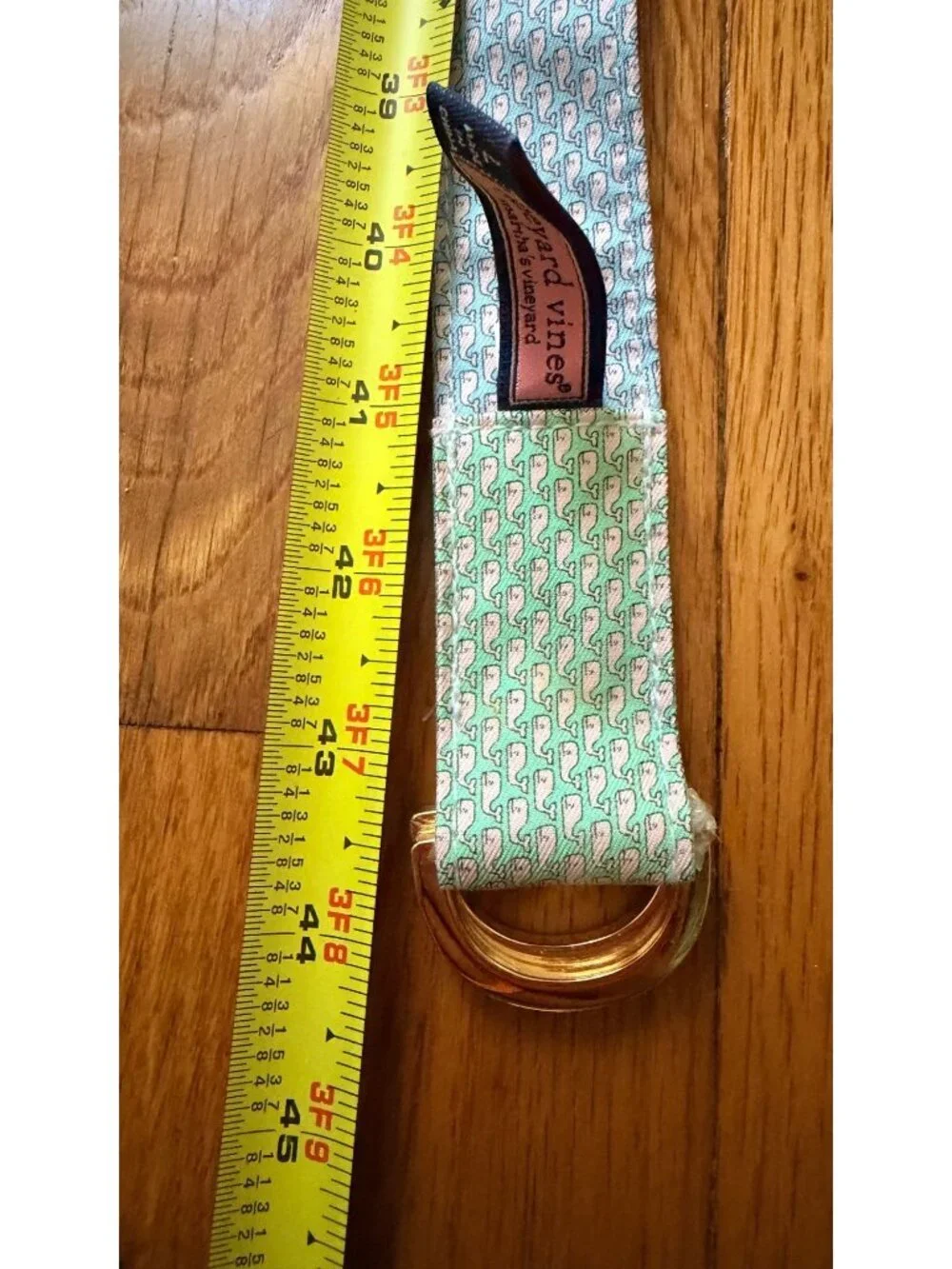 Vineyard Vines Patchwork Whale Design Silk D-Ring Belt Large Adjustable Preppy